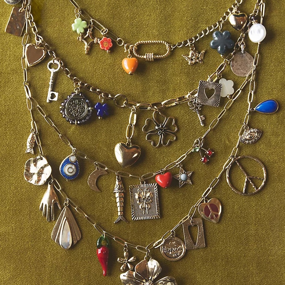 Gold-Tone Multicolor Charm Necklace - Women Jewelry - Picture 6 of 8